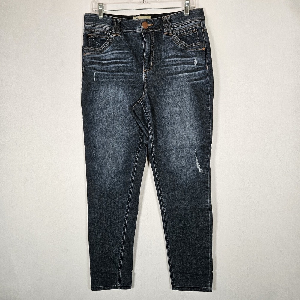 Democracy Jeans Womens 10 Blue Ab Technology Distressed Stretch Casual Dark Wash